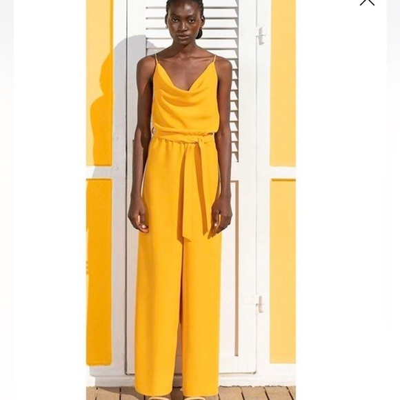 H2O Italia Tinomi Cowl Neck Wide Leg Jumpsuit with detachable Belt in Marigold - Picture 13 of 13